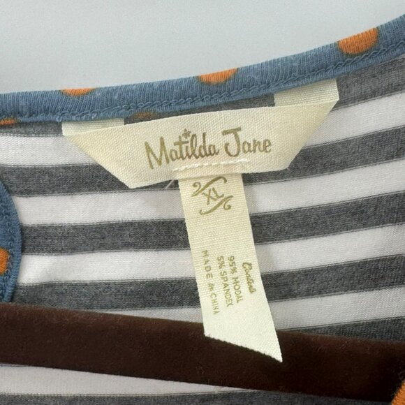 Matilda Jane 2 Piece Gray Striped Top w/Blue Baby Doll Combo Top Size XL - Picture 3 of 8